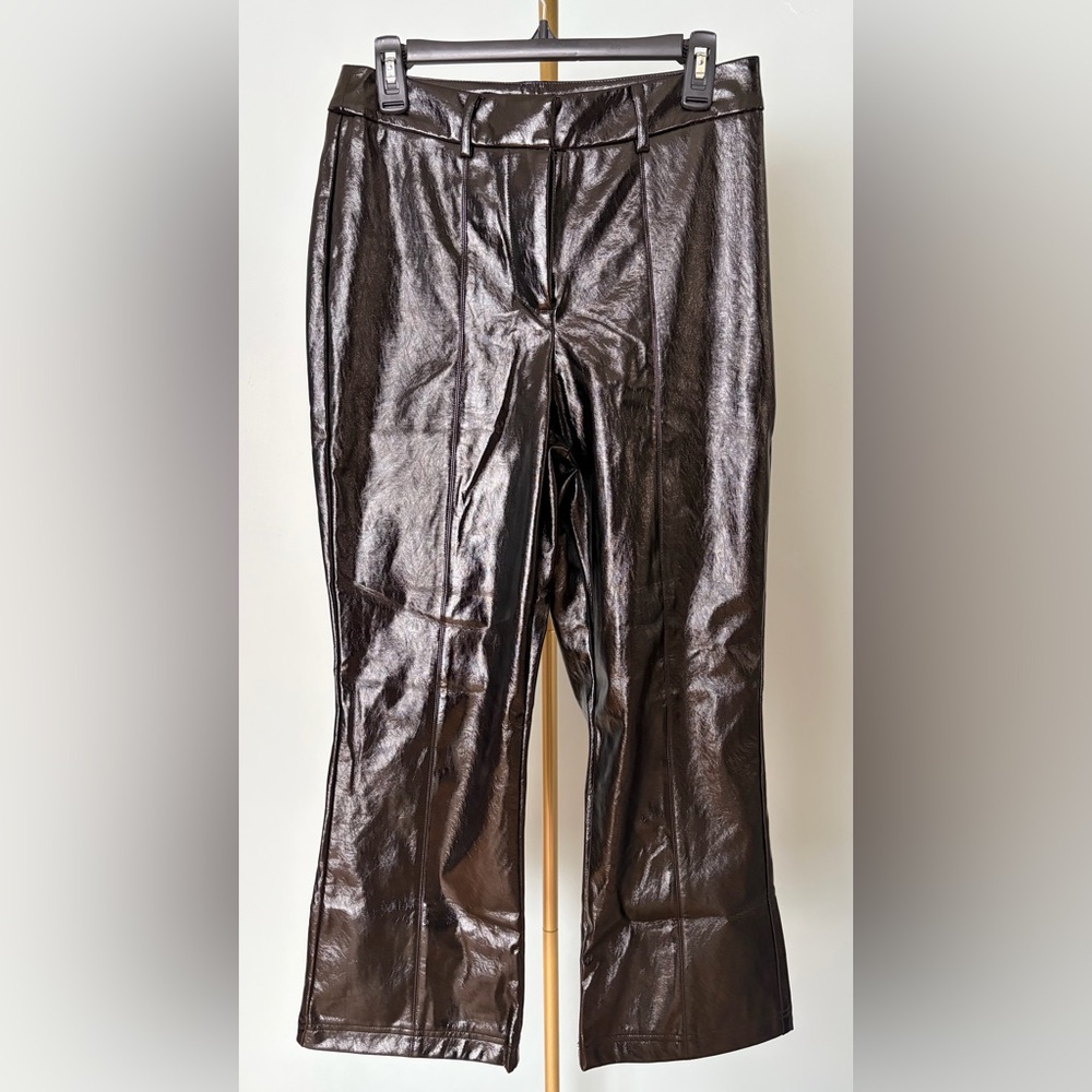 NWT 7 For All Mankind Glossy Black Faux Leather Trousers Women’s Size Medium. - Picture 1 of 13